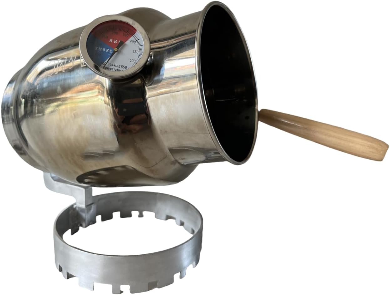 Hand-Crank Coffee Roaster — Stainless steel construction with a built-in thermometer; features a wide-opening design for easy monitoring of the roasting process; compatible with home gas stoves and BBQ grills—no electricity required. - Image 2