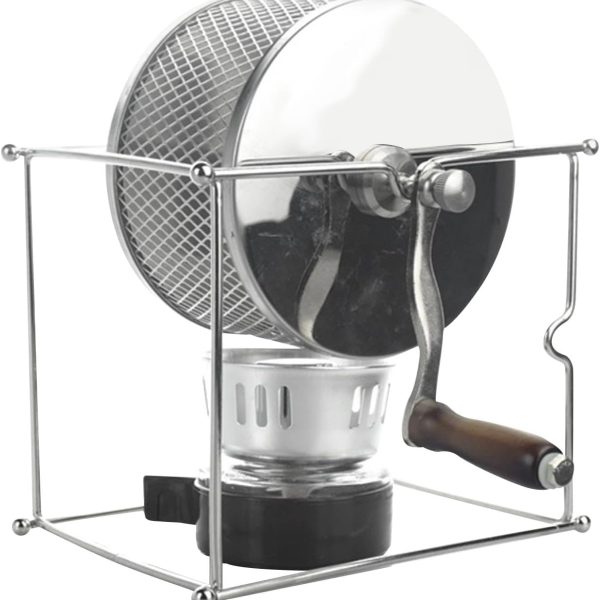 Manual Coffee Bean Roaster — Features a stainless steel drum design that ensures even heating; its compact body and integrated handle make it an ideal roasting tool for the home kitchen.