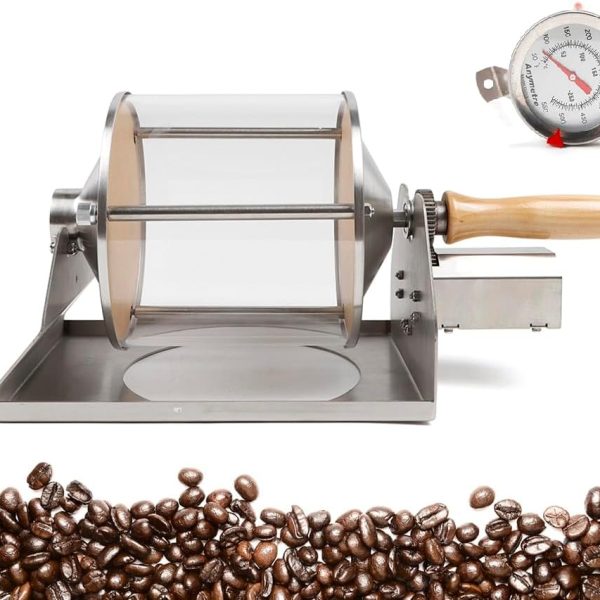 Gas-Powered Coffee Bean Roaster: Dedicated Home Gas Stove Attachment—Manual Drum-Style Roaster with Thermometer and Chaff Collector, Designed for Coffee Enthusiasts