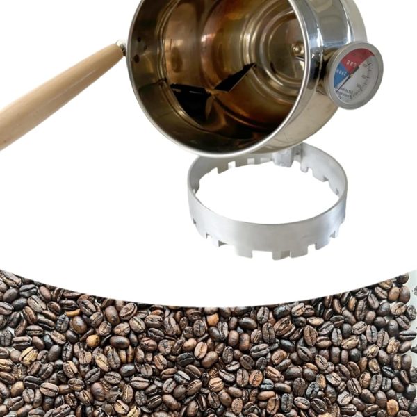 Hand-Crank Coffee Roaster — Stainless steel construction with a built-in thermometer; features a wide-opening design for easy monitoring of the roasting process; compatible with home gas stoves and BBQ grills—no electricity required.